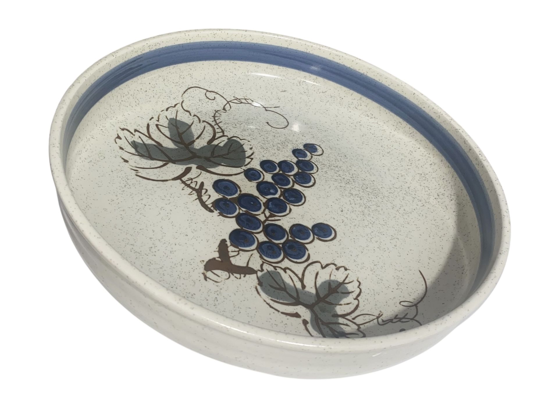 Vintage Blue and White Ceramic Bowl with Grape Design