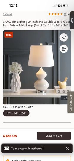 SAFAVIEH Lighting 24-inch Eva Double Gourd Glass Pearl White Table Lamp