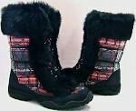 coach rabbit fur boots black/plaid