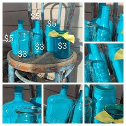 Repurposed Glass Bottles. Painted And Sealed, Ready For Additional Decorations And Fun. 