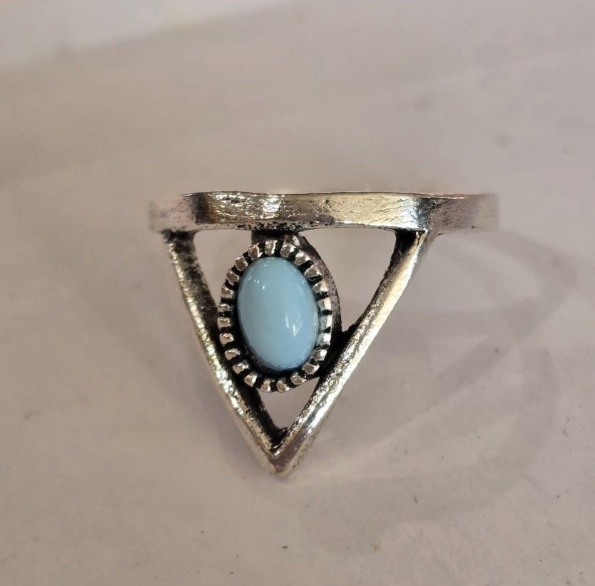 TURQUOISE STAINLESS STEEL FOREVER WEAR NEW SIZE 7 GEOMETRIC RING