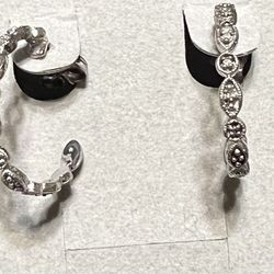 Sterling Silver And Diamond  Small Hoop  Earrings 