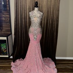 Pink and silver sequin Custom Prom dress 