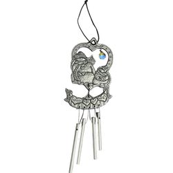 Vtg 10” Pewter Holiday Snowmen Wind Chime “Snowmen Melt Your Heart” With Crystal