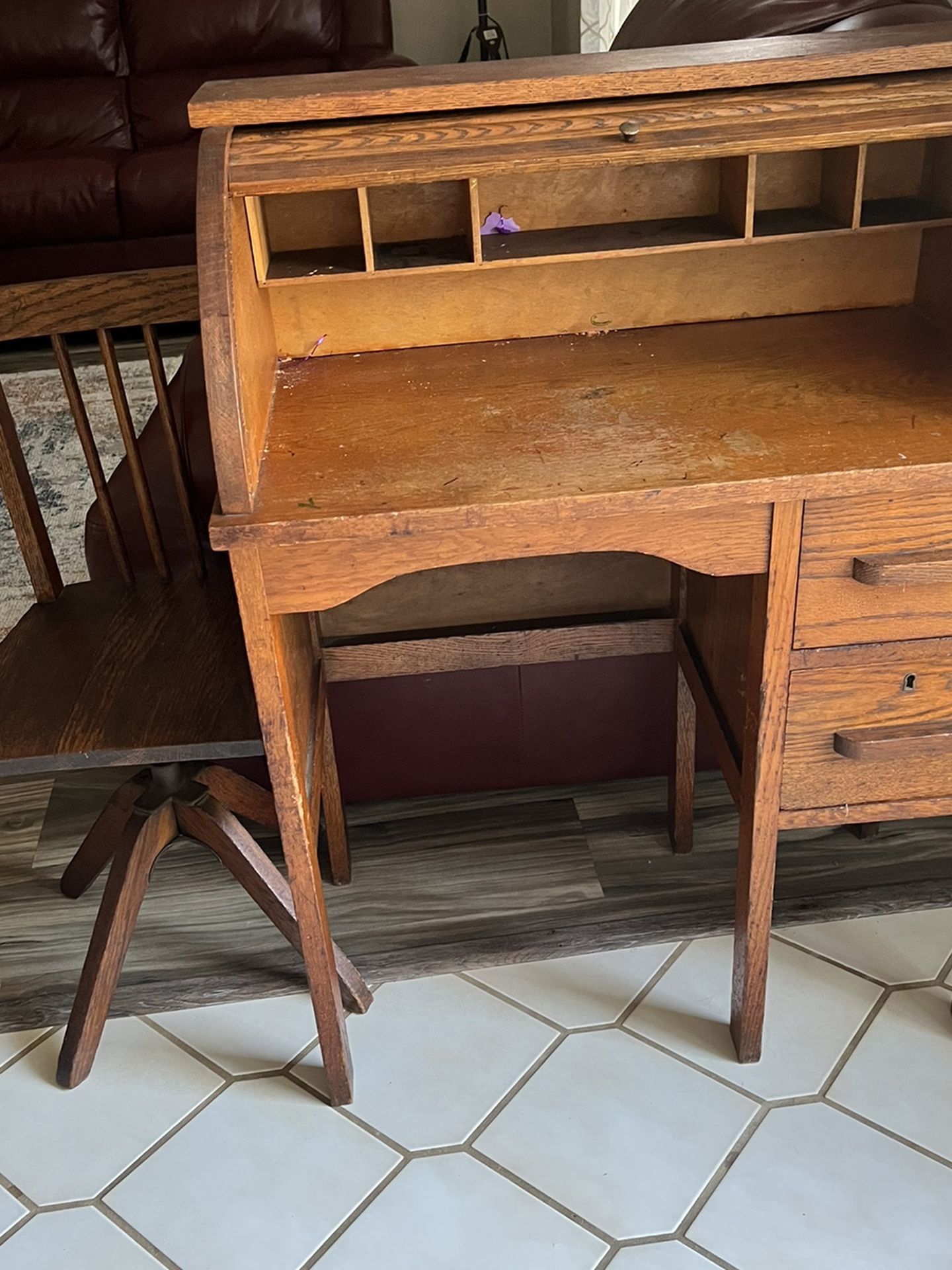 Antique Kids Roll up Desk And Chair 