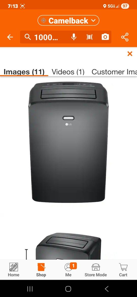 LG
8,000 (DOE) BTU 115-Volt Portable Air Conditioner Cools 350 Sq. Ft. with Dehumidifier and Wi-Fi in Gray