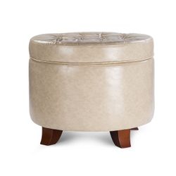 18 Inches Round Leather Storage Ottoman