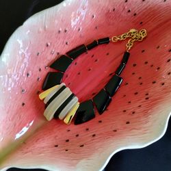 Vintage 1992 Park Lane Kontiki Necklace 16-18" (adj.) – Black, Cream & Gold