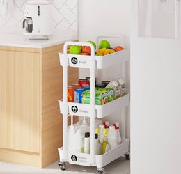 Storage Carts, Kitchen Storage Organizer,Mobile Shelving Unit for Bathroom,Laundry,with Classified Stickers,White