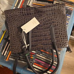 NEW Radley London Liverpool  Croco-Embossed Charcoal Leather Satchel/Crossbody