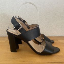 Manolo Blahnik 3.5" Block Style Heels, Black Leather - Ladies Sz 7.5 - EU 37.5