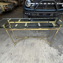 Beautiful Vintage Brass And Glass Console Table Hall Table, Beveled Edge