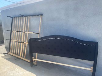 Black Tufted Upholstered Headboard with Bed Frame