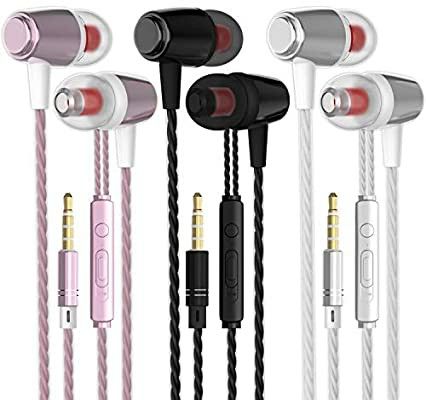 MUNSKT M1 Earbud Headphones with Remote & Microphone, Fits All 3.5mm Interface Device (Pink + Silver + Black)