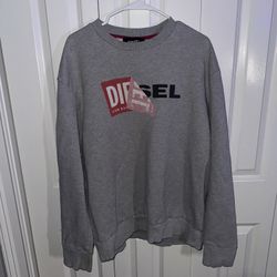 Men’s Diesel Crewneck Sweatshirt Size L Grey Red Peel Off Label Rare