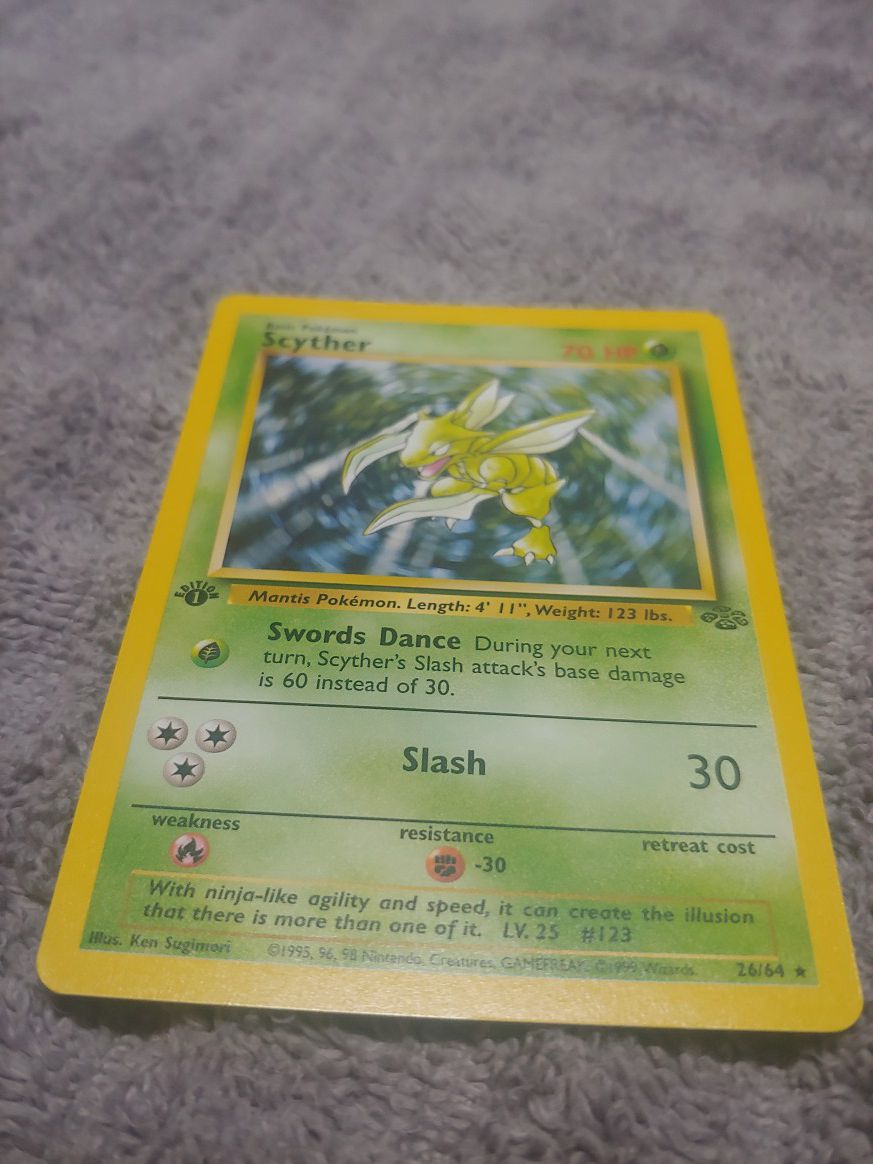1st edition Scyther Pokemon Rare card