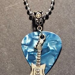 Baby blue Guitar Pick Necklace With Charm 