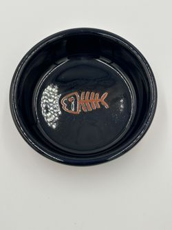 Cobalt Blue Pottery Cat Food/water Bowl Marked Kiwi