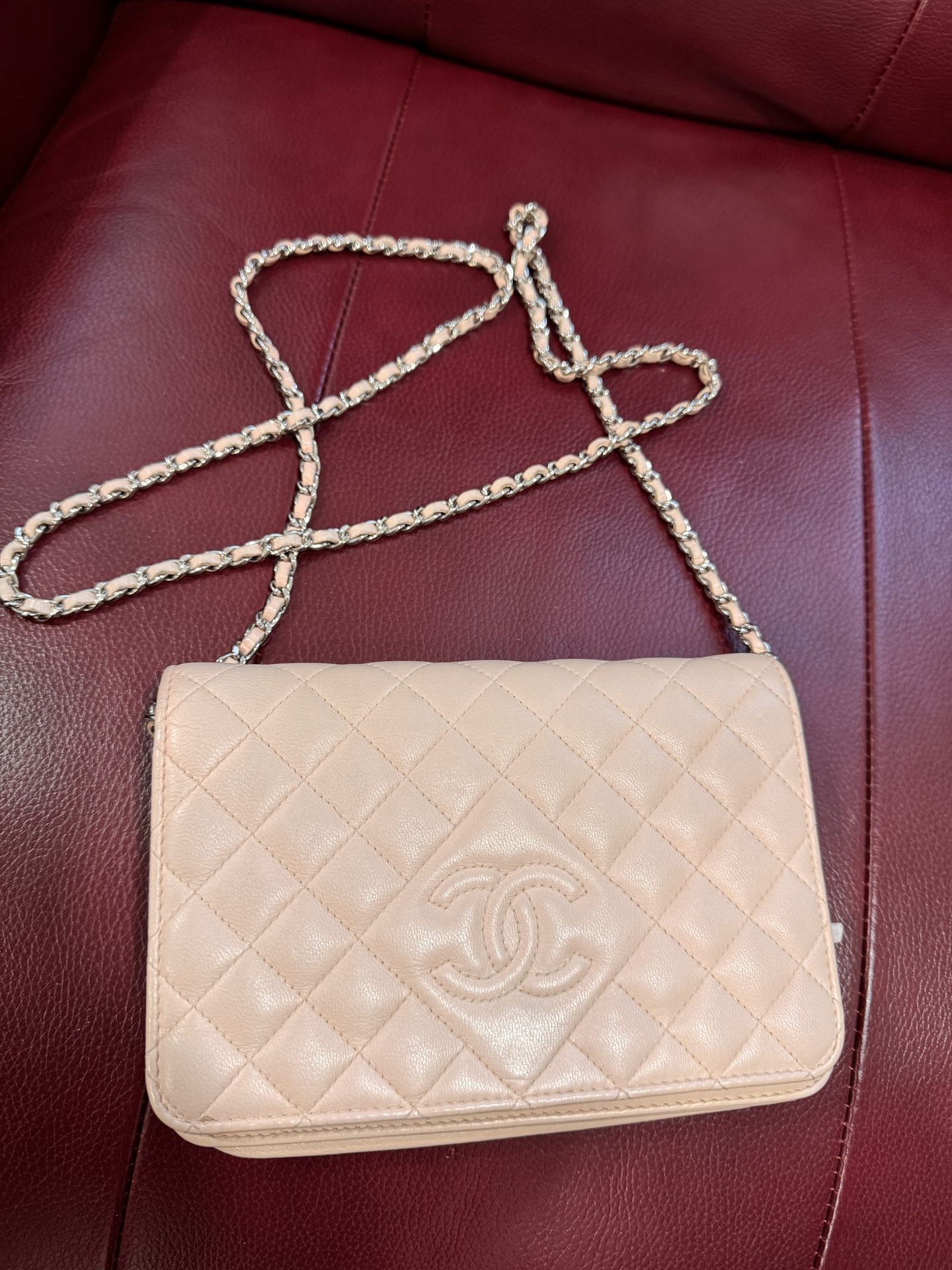 Chanel Light Pink Beige Quilted Crossbody Bag