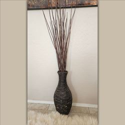 Boho Woven Wicker floor Vase with dried Willow Branches. Home Decor ✨️🌾💛
