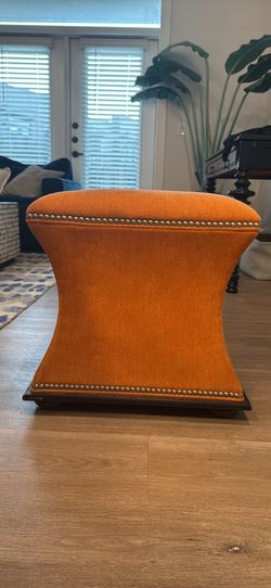 2 Modern Upholstered Orange Accent Ottoman with Nailhead Trim