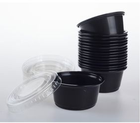 2oz-Black Plastic Cups with Lids. Vasos para salsas con tapa. Paquetes Nuevos