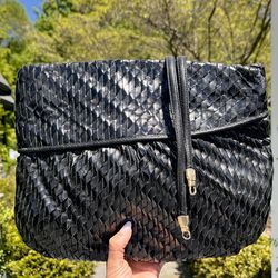 Vintage Meyers USA Women’s Large Black Quilted Woven Leather Convertible Clutch