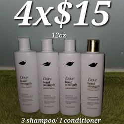3 Shampoo/ 1 Conditioner 12oz Dove Bond Strength 