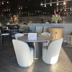 Black/white 5PC Marble Dining Table Set 