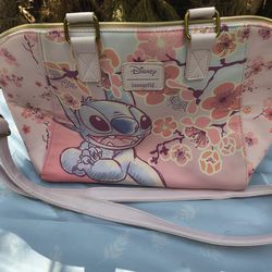 Disney stitch loungefly cherry blossom bag with notepad.