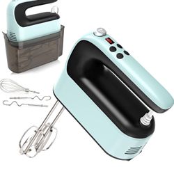 9-Speed Digital Hand Mixer Electric, 400W Powerful DC Motor, Baking Mixer Handheld with Snap-On Storage Case, Touch Button, Turbo Boost, Dough Hooks, 