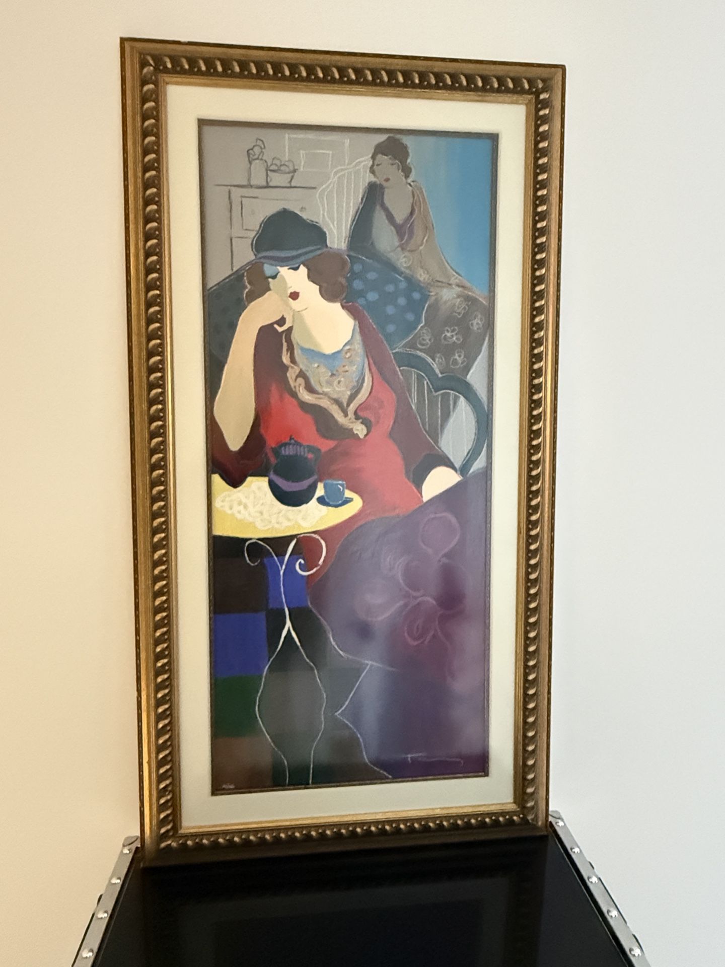 Framed Tarkay, Itzchak “tired At Tea 1998 ” 28 X 53