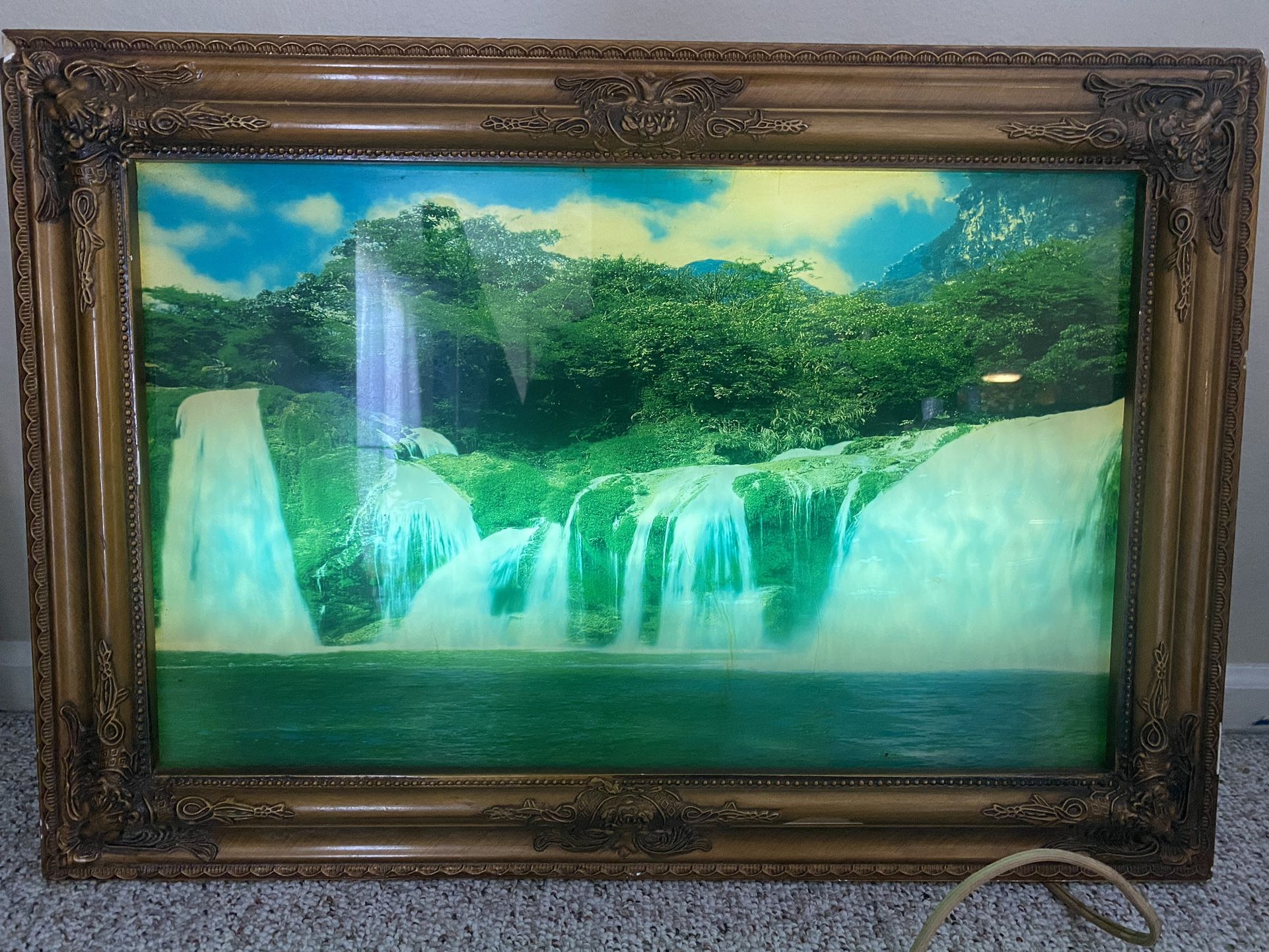 HUGE Vintage Framed Lighted Picture Art Wall Hanging with Sound + Motion soungs. PRICE FIRM .