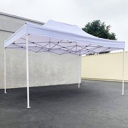 (Brand New) $145 Heavy-Duty 10x15 ft Popup Canopy Tent Instant Shade with Carry Bag, White/Blue 