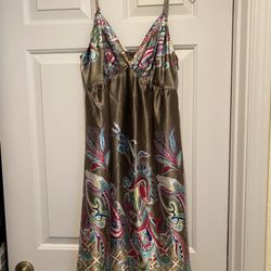 Romy  Dress Women Slip Dress Olive Green VNeck 90s Paisley Bohemian Size Medium