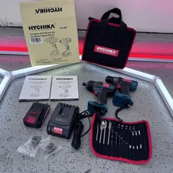 Brand New Cordless Drill Driver and Impact Driver 20V, HYCHIKA Drill Combo Kit, 2.0Ah battery, 1H Fast Charging, 22PCS Accessories SKU006-S1