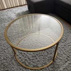 Small Glass Round Gold Coffee Table for Small Space Modern Apartment or House