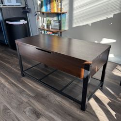Lift Top Coffee Table with Storage & Shelf — Industrial Style