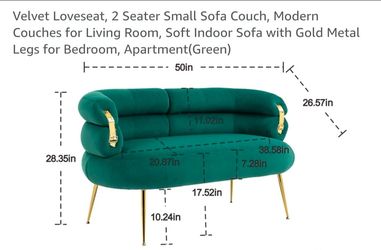 Green Velvet Loveseat / 2-Seater Sofa with Gold Legs