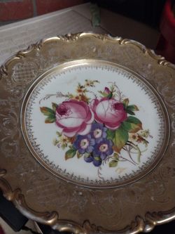 Antique Pirkenhammer Austria Hand Painted Gold Accent Plate