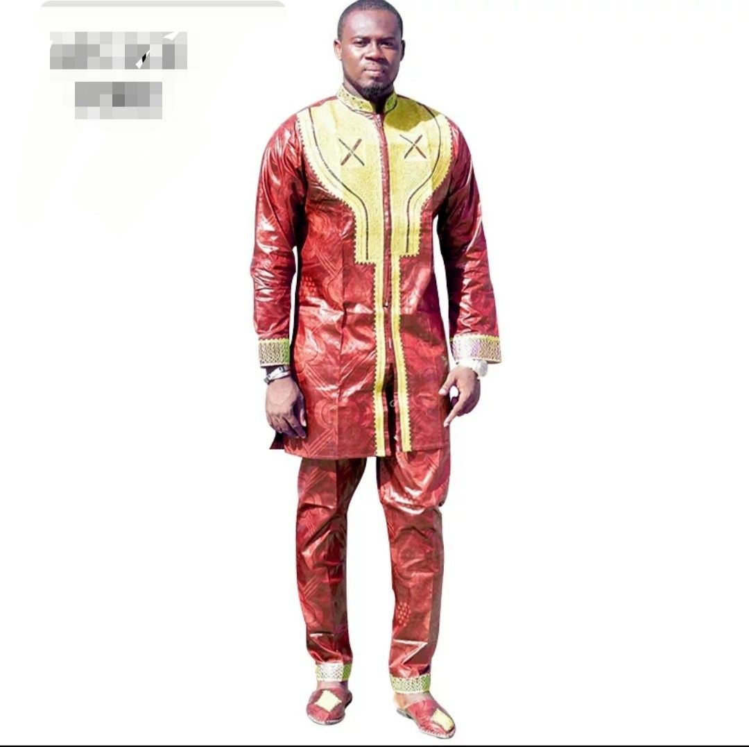 AFRICAN MEN SUIT BAIZN RICHE EMBROIDERY DRESS FOR MEN TOP WITH PANTS TOGETHER