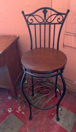 Wrought Iron Chair, wood seat