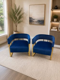 Barrel Accent Chair with gold metal legs Set Of 2