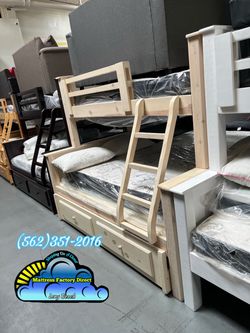 Twin full white wash bunk bed with mattresses colchones trundle