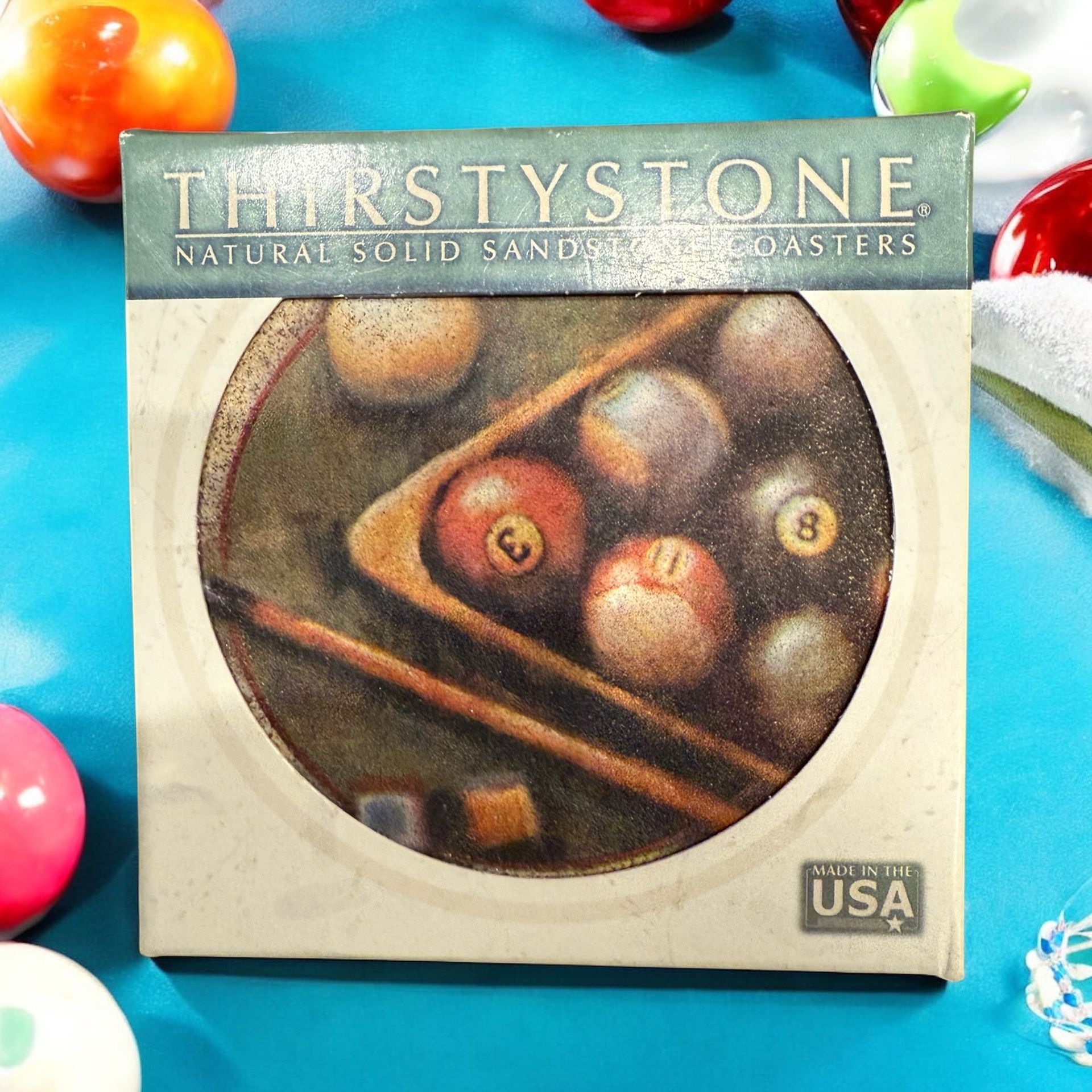 ThirstyStone Billiard Theme Natural Sandstone Coasters