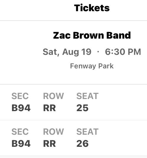 2  X Zac Brown Tickets - Sold out show