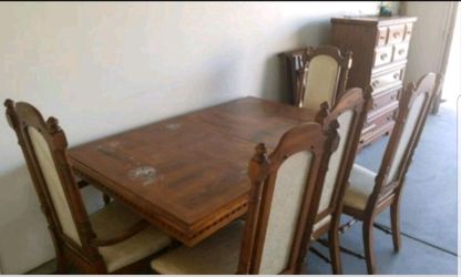 Brown wooden table dining set