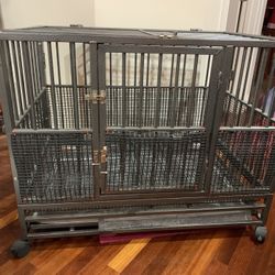 Large Metal Pet Kennel with Wheels, Removable Tray