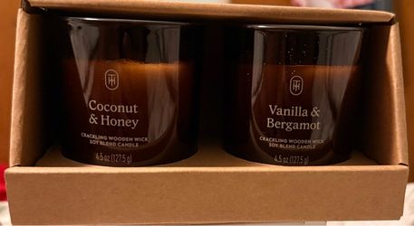 Threshold 2-Piece Wooden Wick Candle Set – Coconut & Honey / Vanilla & Bergamot – New