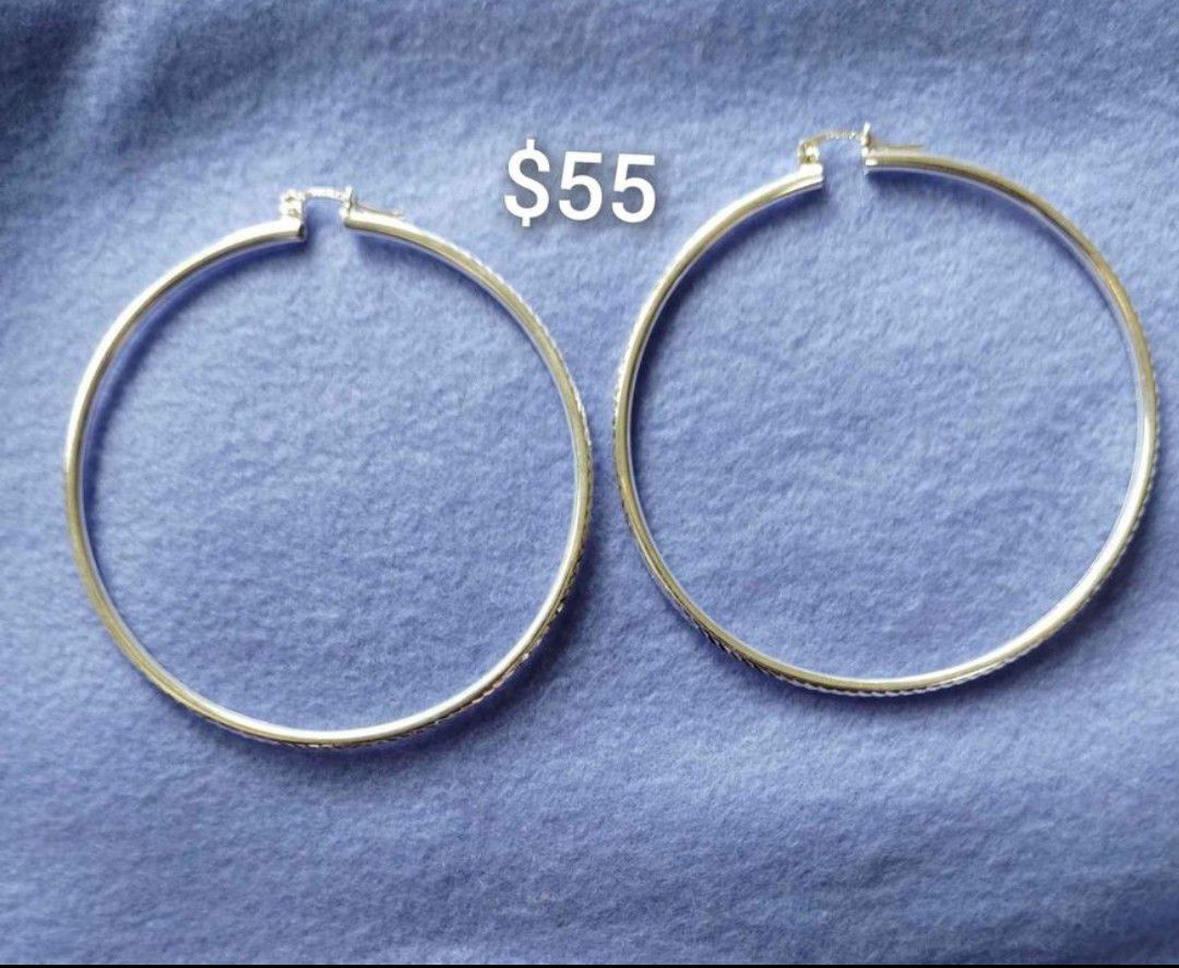 925 Sterling Silver Hoop Earrings/Arracadas De Plata 925